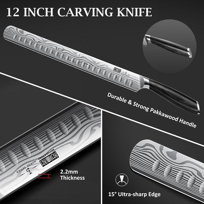 12 Inch Slicing Kinfe, Razor Sharp Brisket Knife, Pakkawood Handle