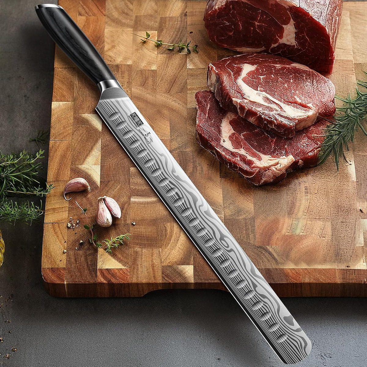 12 Inch Slicing Kinfe, Razor Sharp Brisket Knife, Pakkawood Handle