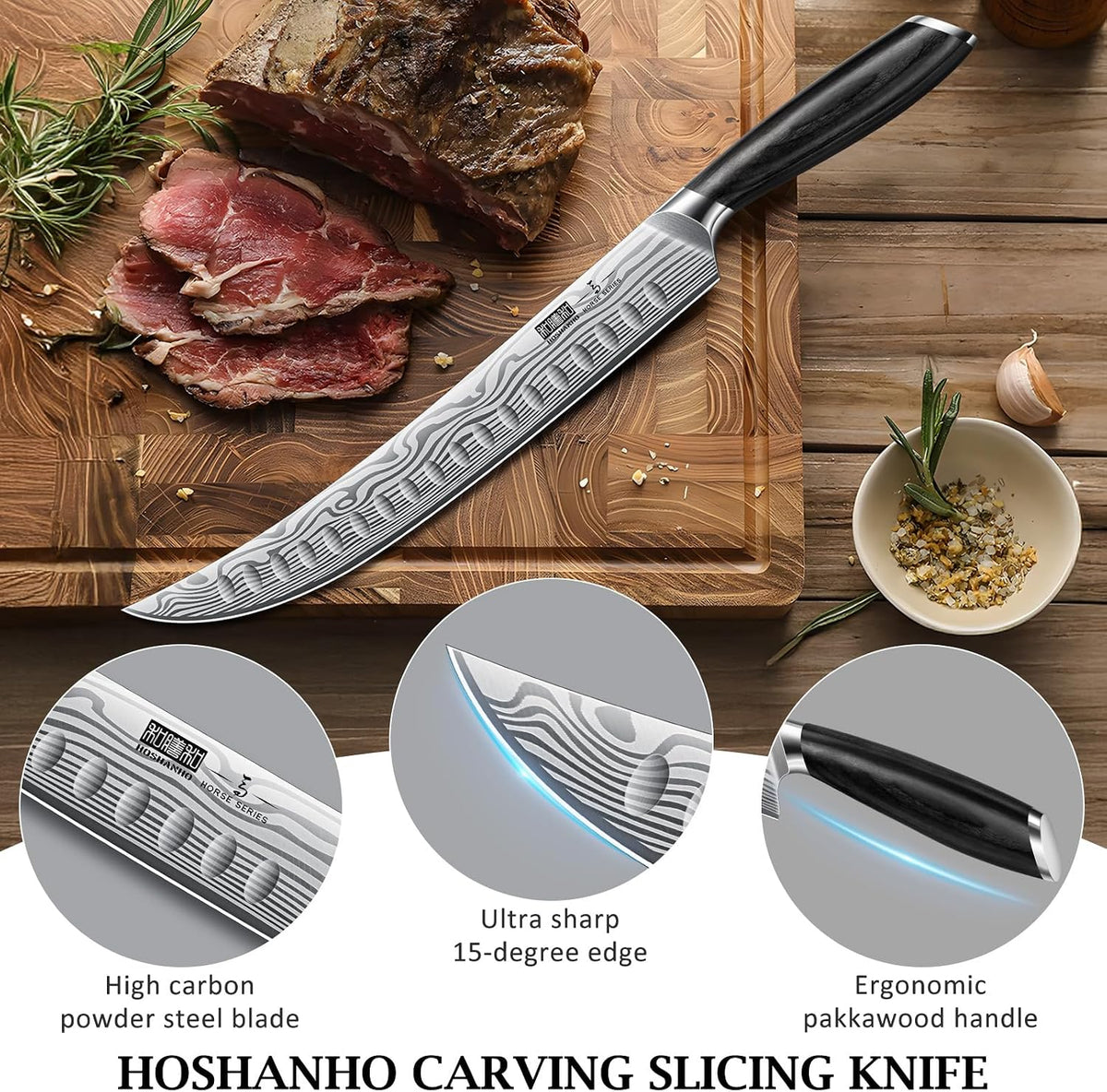 12 Inch Slicing Kinfe, Razor Sharp Brisket Knife, Pakkawood Handle