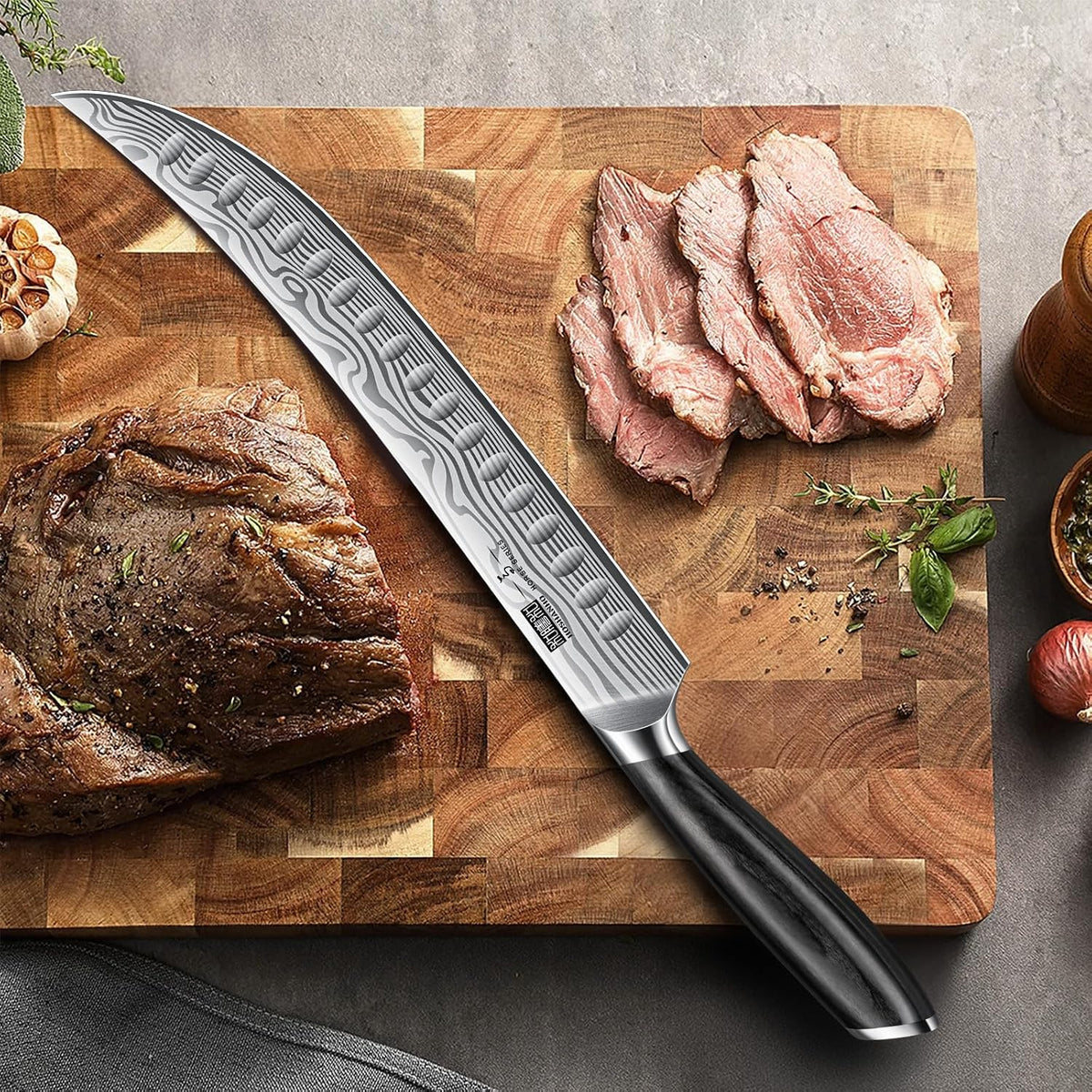 12 Inch Slicing Kinfe, Razor Sharp Brisket Knife, Pakkawood Handle