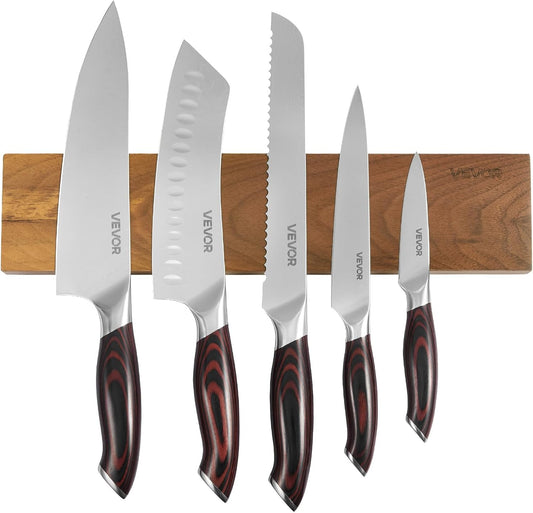 Kitchen Knife Set, 6 Piece High Carbon Stainless Steel Sharp Knife Set, Professional Kitchen Cutlery with Ergonomic Crack-Resistant Handle, and Walnut Finish Powerful Magnetic Knives Holder
