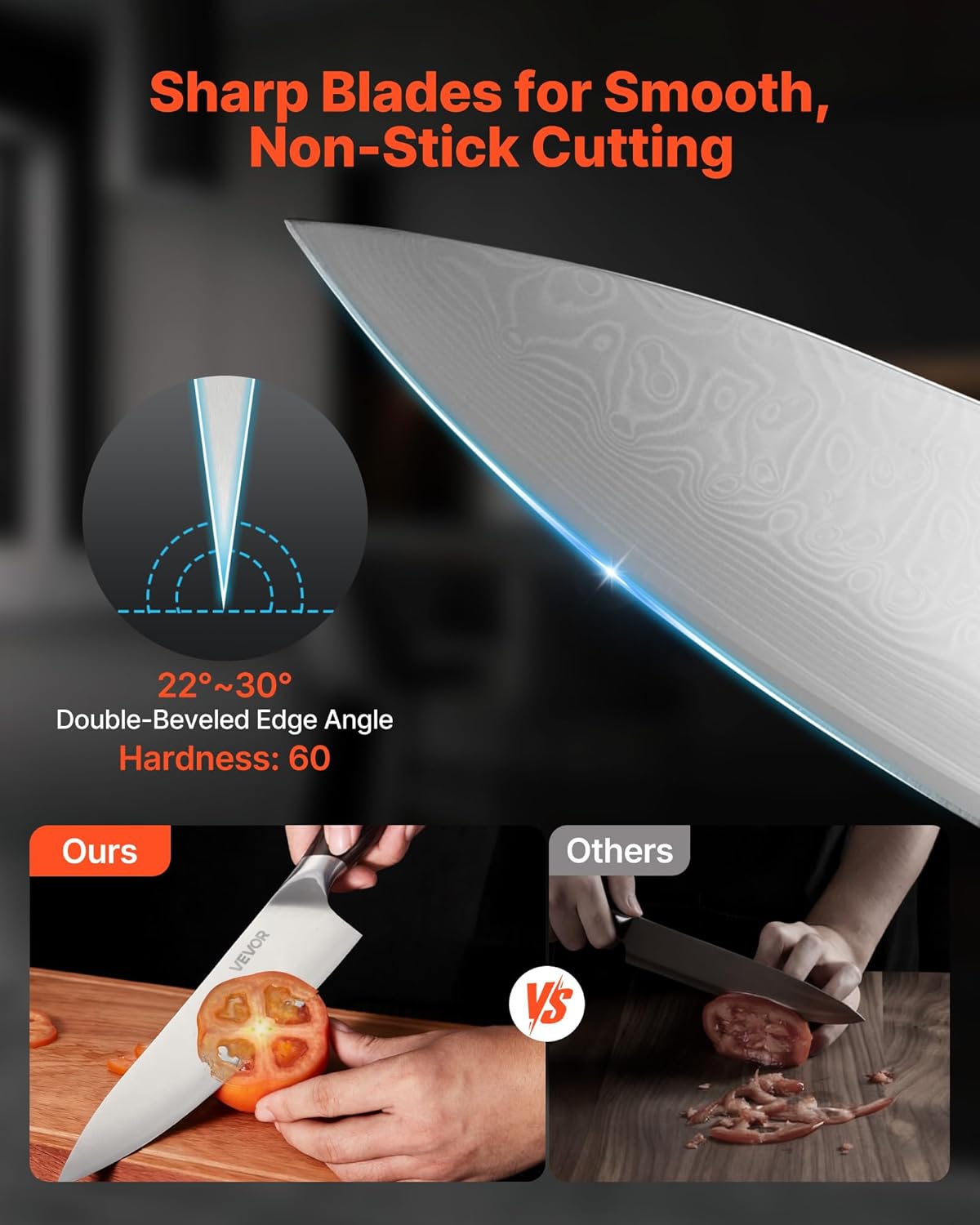 Kitchen Knife Set, 6 Piece High Carbon Stainless Steel Sharp Knife Set, Professional Kitchen Cutlery with Ergonomic Crack-Resistant Handle, and Walnut Finish Powerful Magnetic Knives Holder
