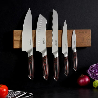 Kitchen Knife Set, 6 Piece High Carbon Stainless Steel Sharp Knife Set, Professional Kitchen Cutlery with Ergonomic Crack-Resistant Handle, and Walnut Finish Powerful Magnetic Knives Holder