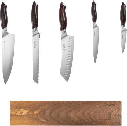 Kitchen Knife Set, 6 Piece High Carbon Stainless Steel Sharp Knife Set, Professional Kitchen Cutlery with Ergonomic Crack-Resistant Handle, and Walnut Finish Powerful Magnetic Knives Holder