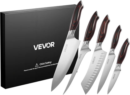 Kitchen Knife Set, 6 Piece High Carbon Stainless Steel Sharp Knife Set, Professional Kitchen Cutlery with Ergonomic Crack-Resistant Handle, and Walnut Finish Powerful Magnetic Knives Holder