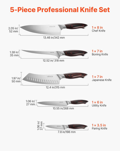 Kitchen Knife Set, 6 Piece High Carbon Stainless Steel Sharp Knife Set, Professional Kitchen Cutlery with Ergonomic Crack-Resistant Handle, and Walnut Finish Powerful Magnetic Knives Holder