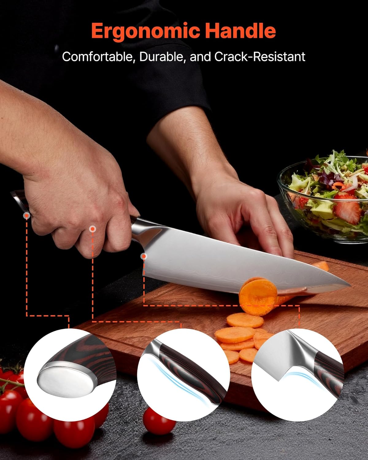 Kitchen Knife Set, 6 Piece High Carbon Stainless Steel Sharp Knife Set, Professional Kitchen Cutlery with Ergonomic Crack-Resistant Handle, and Walnut Finish Powerful Magnetic Knives Holder
