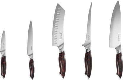 Kitchen Knife Set, 6 Piece High Carbon Stainless Steel Sharp Knife Set, Professional Kitchen Cutlery with Ergonomic Crack-Resistant Handle, and Walnut Finish Powerful Magnetic Knives Holder