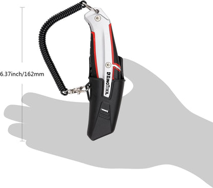 Self-Retracting Box Cutter with Holster & Belt Clip, Auto Retractable Safety Utility Knife with Total 10PCS SK5 blades, Aaluminum Shell with Rubber Grip, Sturdy & Strong