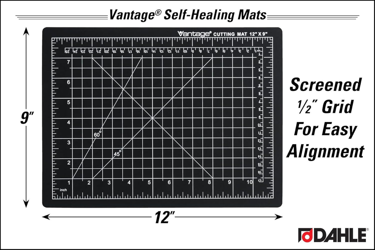 Vantage 10670 Premium Self-Healing Cutting Mat, 9"x12", 1/2" Grid, 5 Layers for Max Healing, Perfect for Crafts & Sewing, Black