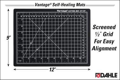 Vantage 10670 Premium Self-Healing Cutting Mat, 9"x12", 1/2" Grid, 5 Layers for Max Healing, Perfect for Crafts & Sewing, Black