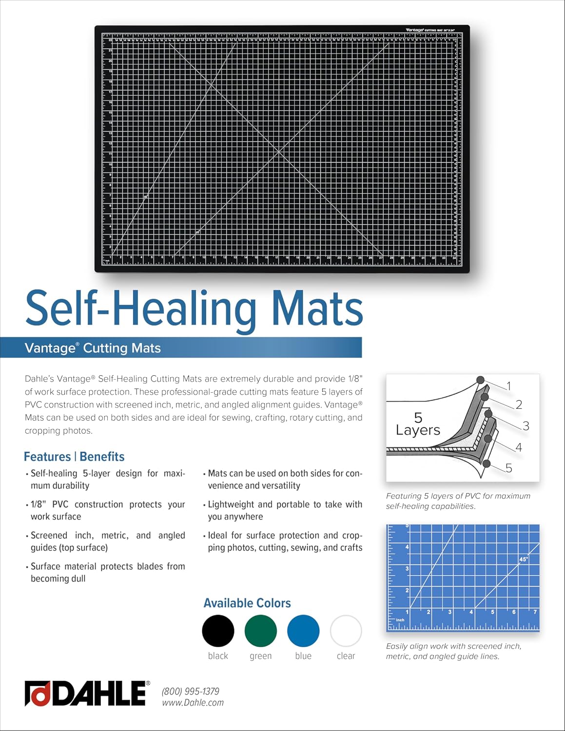 Vantage 10670 Premium Self-Healing Cutting Mat, 9"x12", 1/2" Grid, 5 Layers for Max Healing, Perfect for Crafts & Sewing, Black