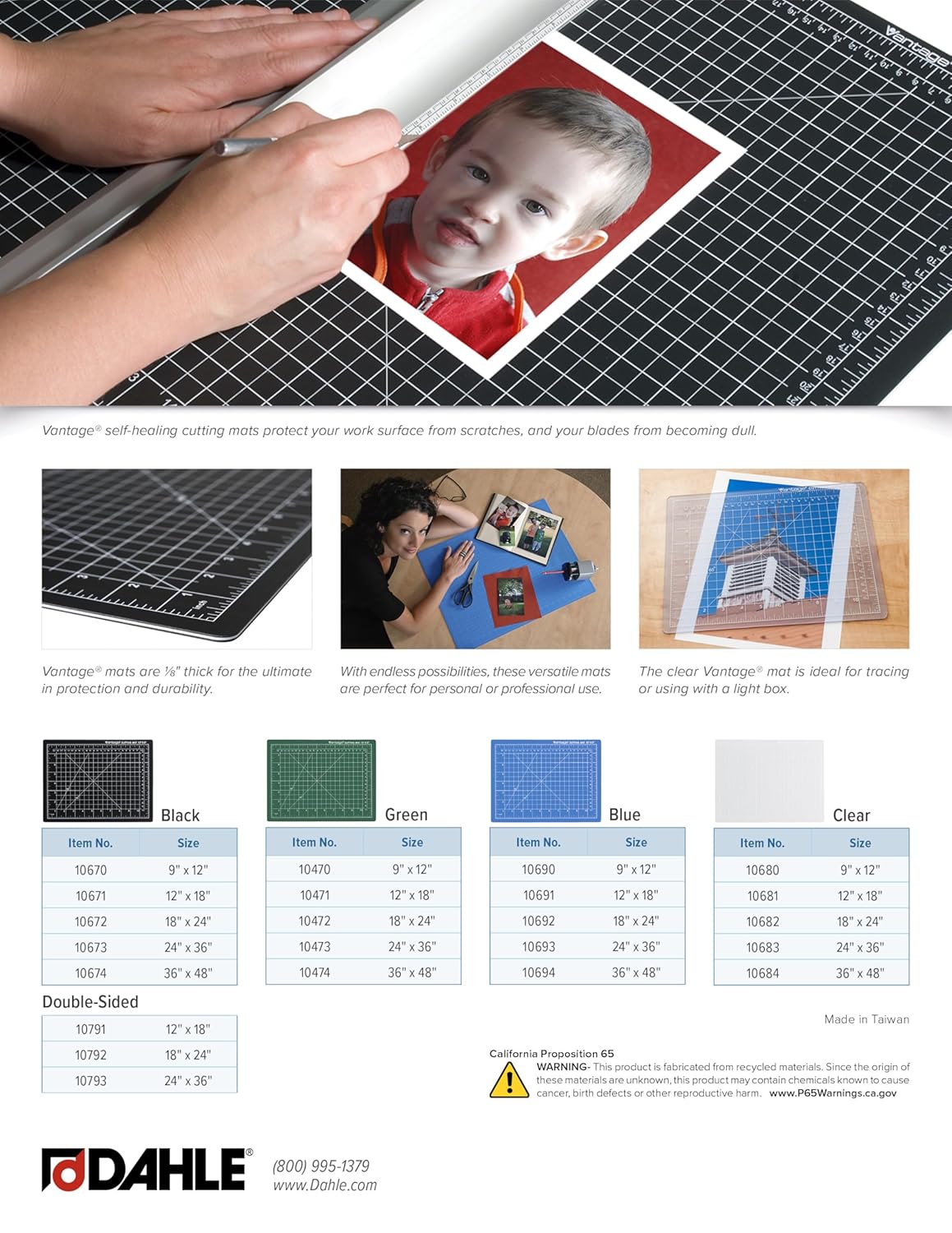 Vantage 10670 Premium Self-Healing Cutting Mat, 9"x12", 1/2" Grid, 5 Layers for Max Healing, Perfect for Crafts & Sewing, Black