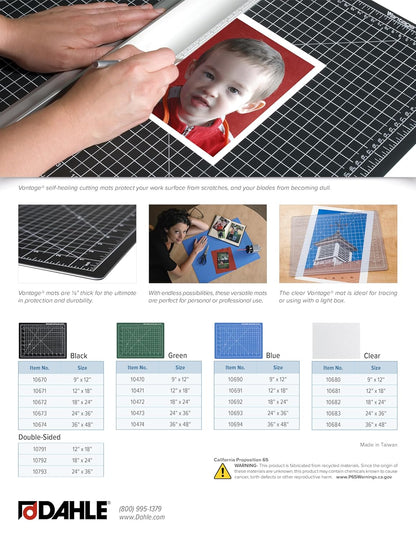Vantage 10670 Premium Self-Healing Cutting Mat, 9"x12", 1/2" Grid, 5 Layers for Max Healing, Perfect for Crafts & Sewing, Black
