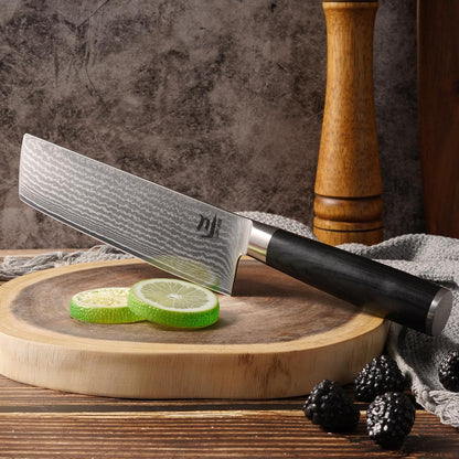Nakiri Knife VG-10 Damascus Steel 67-Layer Japanese Vegetable Cleaver, Ultra Sharp 602 HRC Kitchen Knife with Black Pakka Wood Handle, Professional Chef Knife for Vegetables & Food Prep