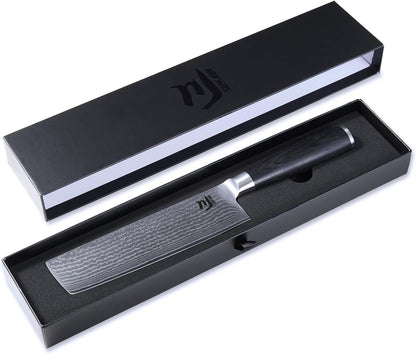 Nakiri Knife VG-10 Damascus Steel 67-Layer Japanese Vegetable Cleaver, Ultra Sharp 602 HRC Kitchen Knife with Black Pakka Wood Handle, Professional Chef Knife for Vegetables & Food Prep