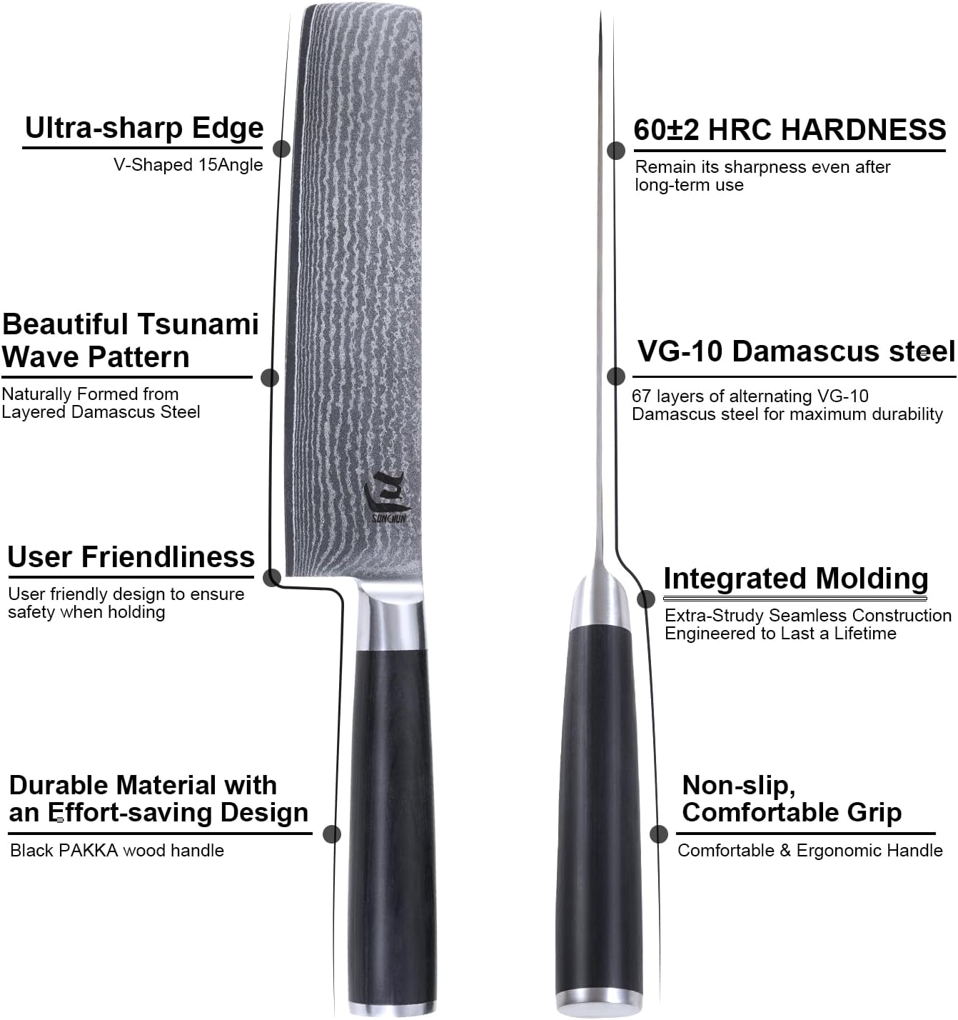 Nakiri Knife VG-10 Damascus Steel 67-Layer Japanese Vegetable Cleaver, Ultra Sharp 602 HRC Kitchen Knife with Black Pakka Wood Handle, Professional Chef Knife for Vegetables & Food Prep