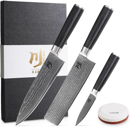 Nakiri Knife VG-10 Damascus Steel 67-Layer Japanese Vegetable Cleaver, Ultra Sharp 602 HRC Kitchen Knife with Black Pakka Wood Handle, Professional Chef Knife for Vegetables & Food Prep