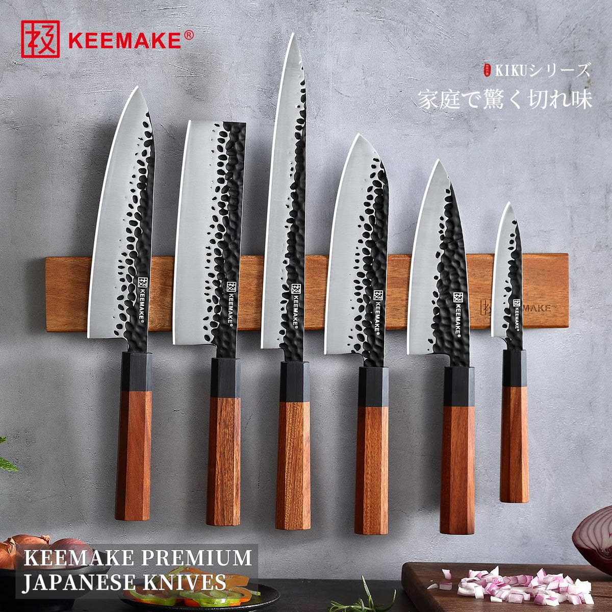 Santoku Knife 7 inch Chef Knife, Japanese 440C Stainless Steel Kitchen Knife, Porfessional Cooking Knife for Meat Cutting with G10 Bolster Octagonal Wood Handle