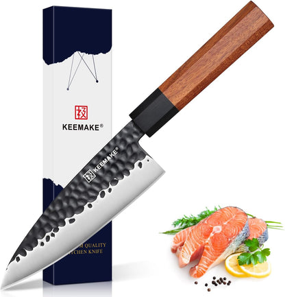 Santoku Knife 7 inch Chef Knife, Japanese 440C Stainless Steel Kitchen Knife, Porfessional Cooking Knife for Meat Cutting with G10 Bolster Octagonal Wood Handle