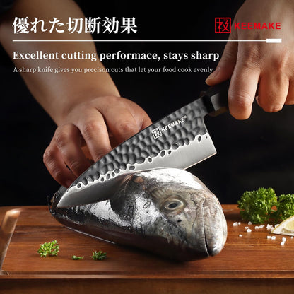 Santoku Knife 7 inch Chef Knife, Japanese 440C Stainless Steel Kitchen Knife, Porfessional Cooking Knife for Meat Cutting with G10 Bolster Octagonal Wood Handle