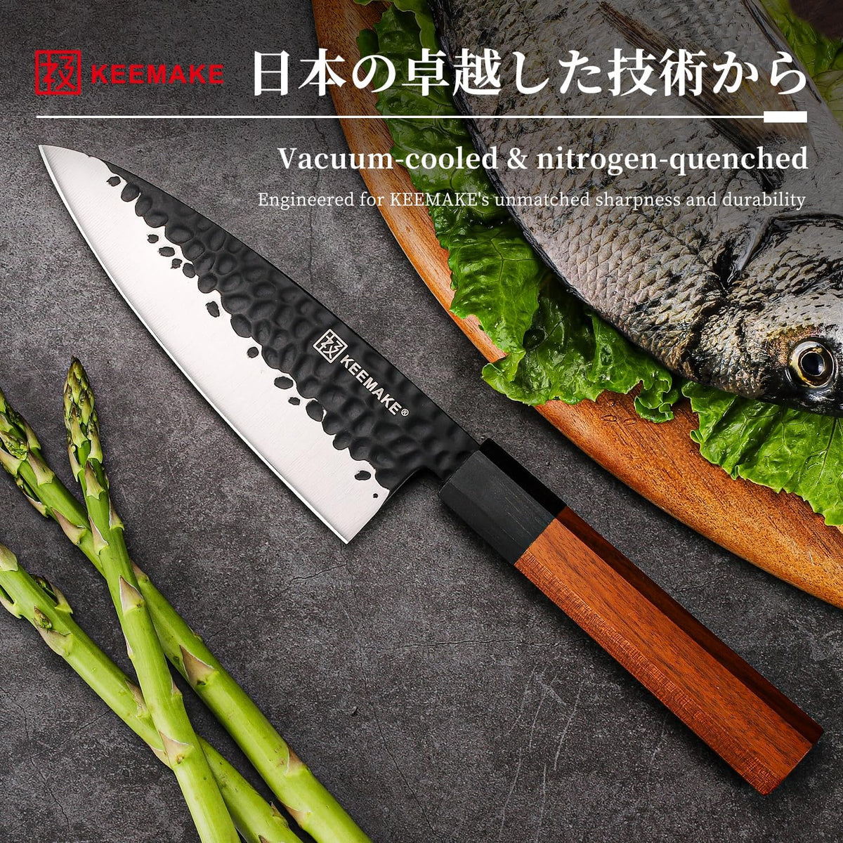 Santoku Knife 7 inch Chef Knife, Japanese 440C Stainless Steel Kitchen Knife, Porfessional Cooking Knife for Meat Cutting with G10 Bolster Octagonal Wood Handle
