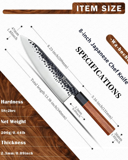Santoku Knife 7 inch Chef Knife, Japanese 440C Stainless Steel Kitchen Knife, Porfessional Cooking Knife for Meat Cutting with G10 Bolster Octagonal Wood Handle