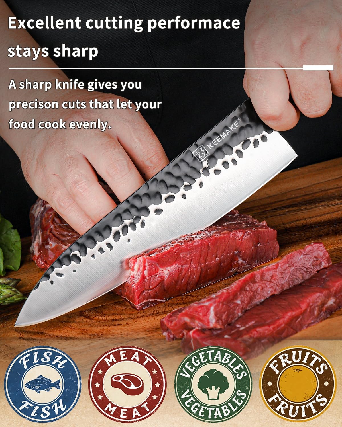 Santoku Knife 7 inch Chef Knife, Japanese 440C Stainless Steel Kitchen Knife, Porfessional Cooking Knife for Meat Cutting with G10 Bolster Octagonal Wood Handle