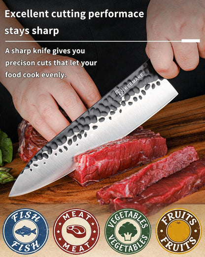 Santoku Knife 7 inch Chef Knife, Japanese 440C Stainless Steel Kitchen Knife, Porfessional Cooking Knife for Meat Cutting with G10 Bolster Octagonal Wood Handle