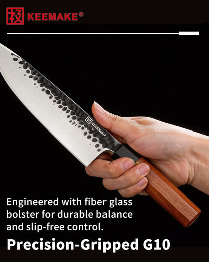 Santoku Knife 7 inch Chef Knife, Japanese 440C Stainless Steel Kitchen Knife, Porfessional Cooking Knife for Meat Cutting with G10 Bolster Octagonal Wood Handle