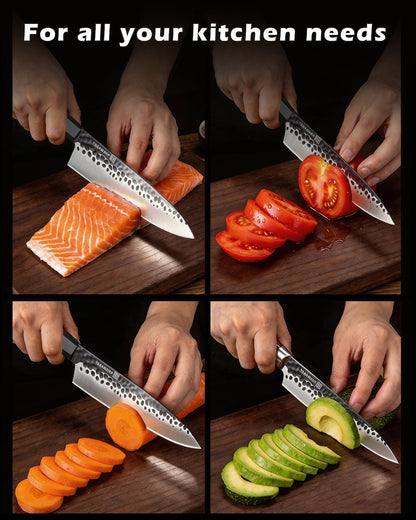 Santoku Knife 7 inch Chef Knife, Japanese 440C Stainless Steel Kitchen Knife, Porfessional Cooking Knife for Meat Cutting with G10 Bolster Octagonal Wood Handle