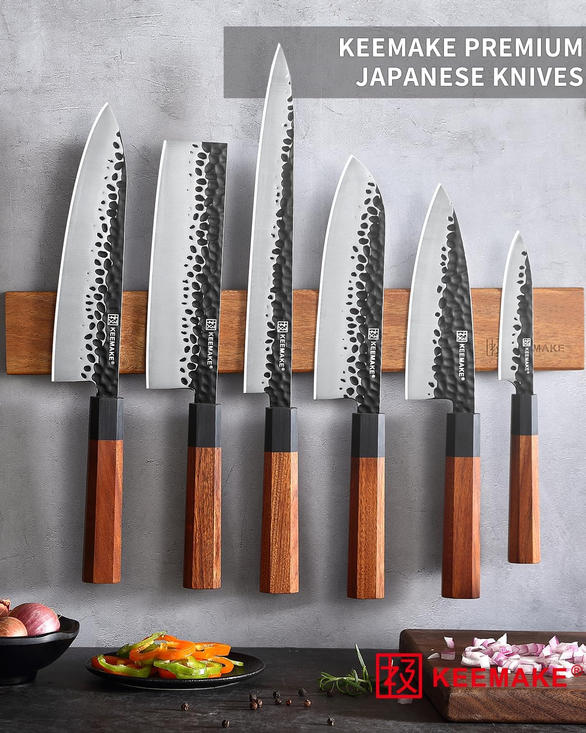 Santoku Knife 7 inch Chef Knife, Japanese 440C Stainless Steel Kitchen Knife, Porfessional Cooking Knife for Meat Cutting with G10 Bolster Octagonal Wood Handle
