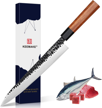 Santoku Knife 7 inch Chef Knife, Japanese 440C Stainless Steel Kitchen Knife, Porfessional Cooking Knife for Meat Cutting with G10 Bolster Octagonal Wood Handle
