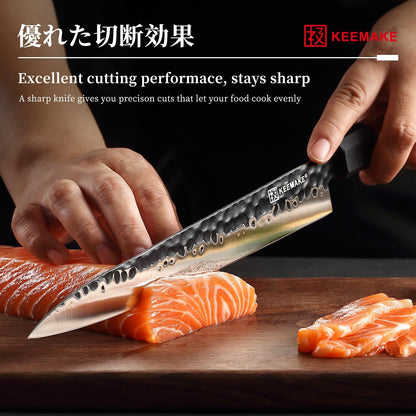 Santoku Knife 7 inch Chef Knife, Japanese 440C Stainless Steel Kitchen Knife, Porfessional Cooking Knife for Meat Cutting with G10 Bolster Octagonal Wood Handle