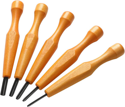 5 Pcs Linoleum Carving Tool Set Wood Handle Linocut,Classic