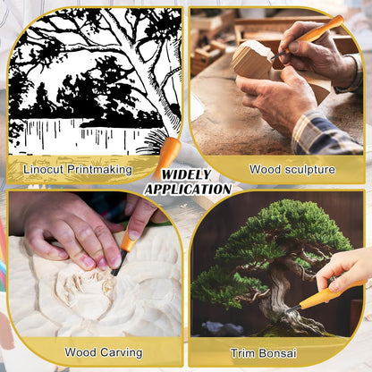 5 Pcs Linoleum Carving Tool Set Wood Handle Linocut,Classic