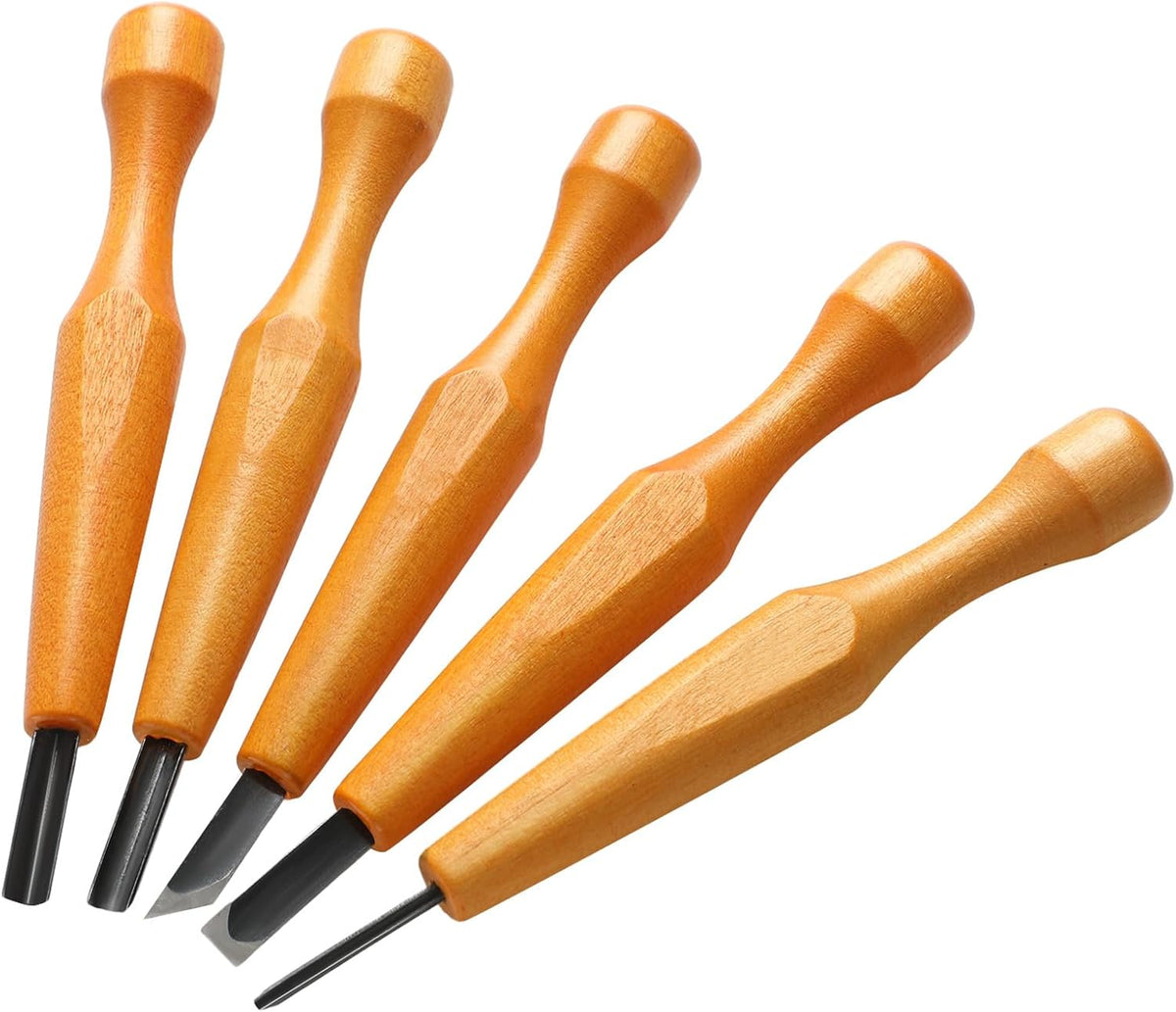 5 Pcs Linoleum Carving Tool Set Wood Handle Linocut,Classic