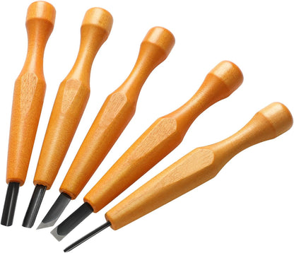 5 Pcs Linoleum Carving Tool Set Wood Handle Linocut,Classic