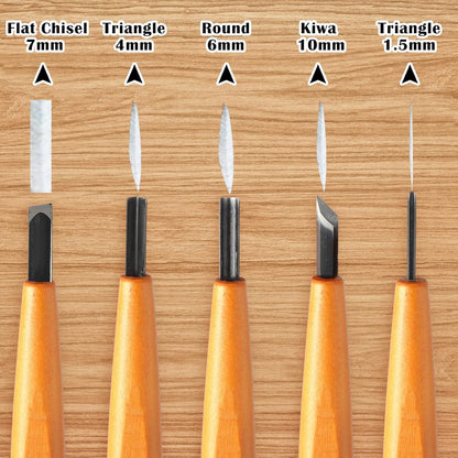 5 Pcs Linoleum Carving Tool Set Wood Handle Linocut,Classic