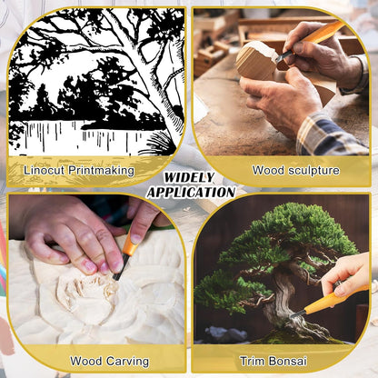 5 Pcs Linoleum Carving Tool Set Wood Handle Linocut,Classic