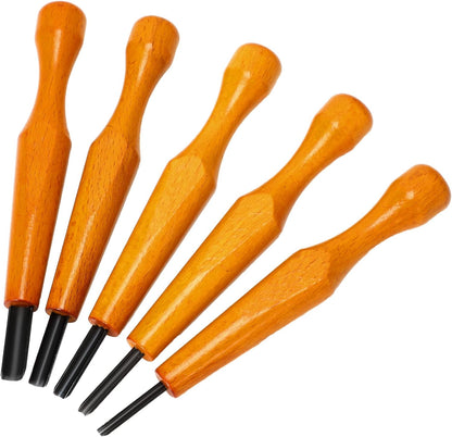 5 Pcs Linoleum Carving Tool Set Wood Handle Linocut,Classic