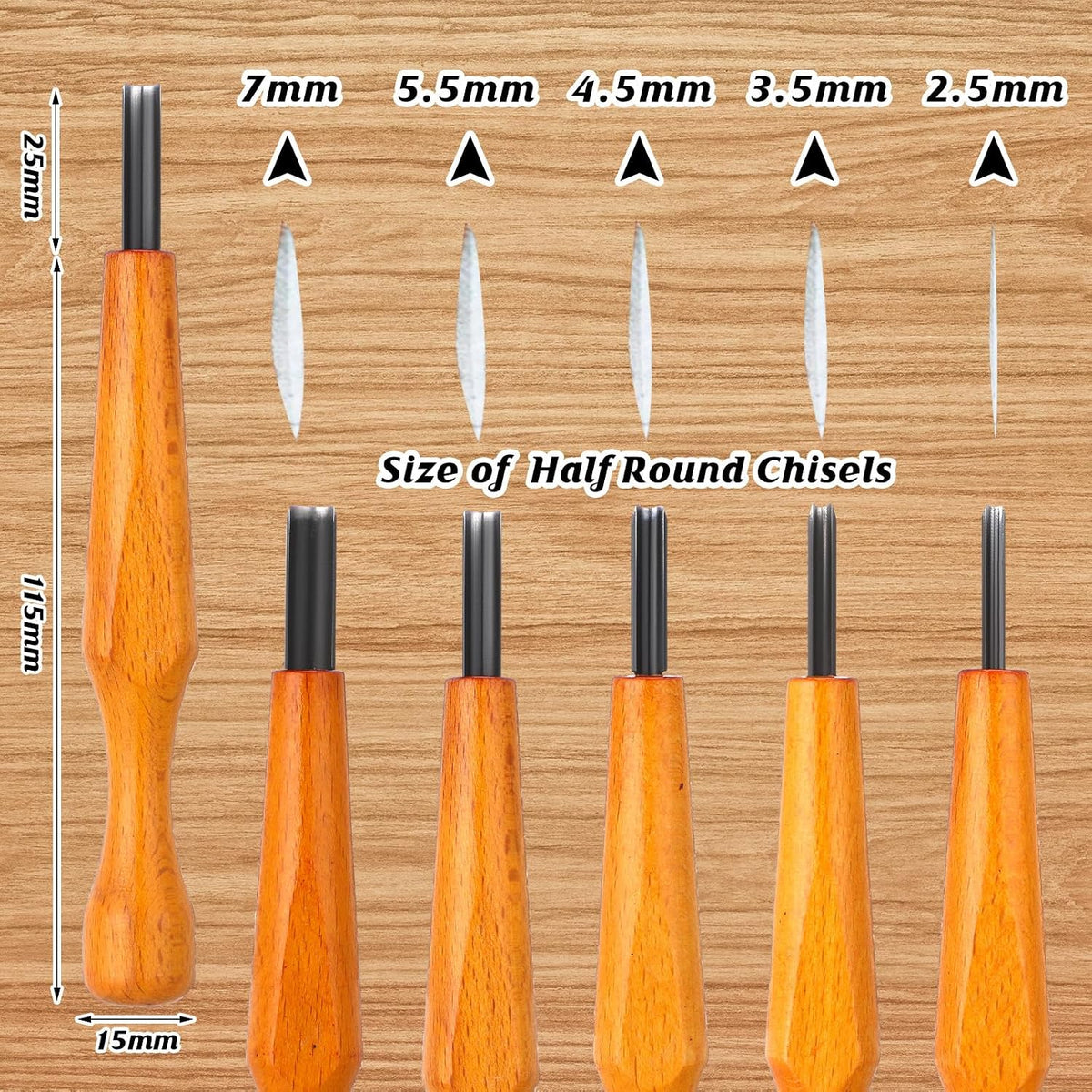 5 Pcs Linoleum Carving Tool Set Wood Handle Linocut,Classic
