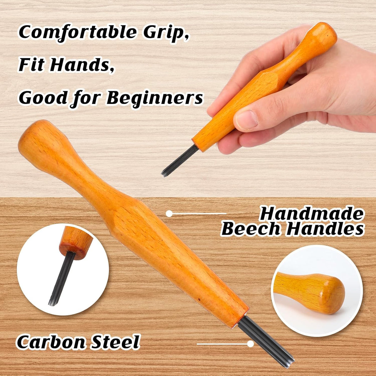5 Pcs Linoleum Carving Tool Set Wood Handle Linocut,Classic