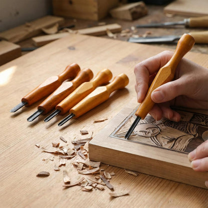 5 Pcs Linoleum Carving Tool Set Wood Handle Linocut,Classic