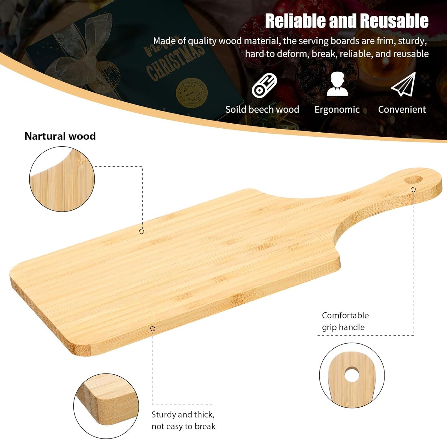 12 Pcs Bulk Wood Cutting Board with Handle Cutting Board for Laser Engraving, 11" x 5" Bamboo Serving Trays Charcuterie Trays for Customized Wedding Housewarming Mom Christmas Gift Party Favor