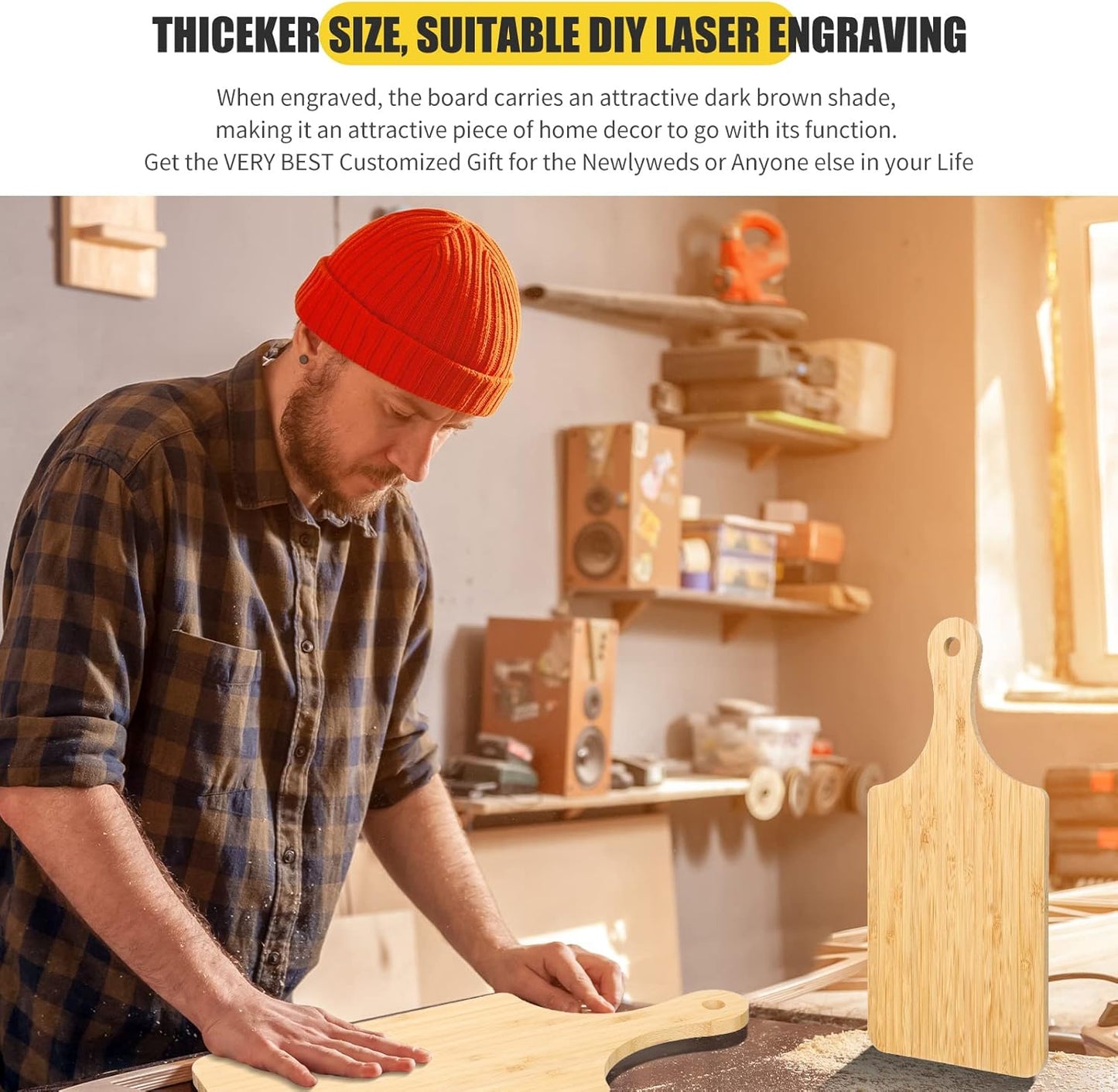 12 Pcs Bulk Wood Cutting Board with Handle Cutting Board for Laser Engraving, 11" x 5" Bamboo Serving Trays Charcuterie Trays for Customized Wedding Housewarming Mom Christmas Gift Party Favor