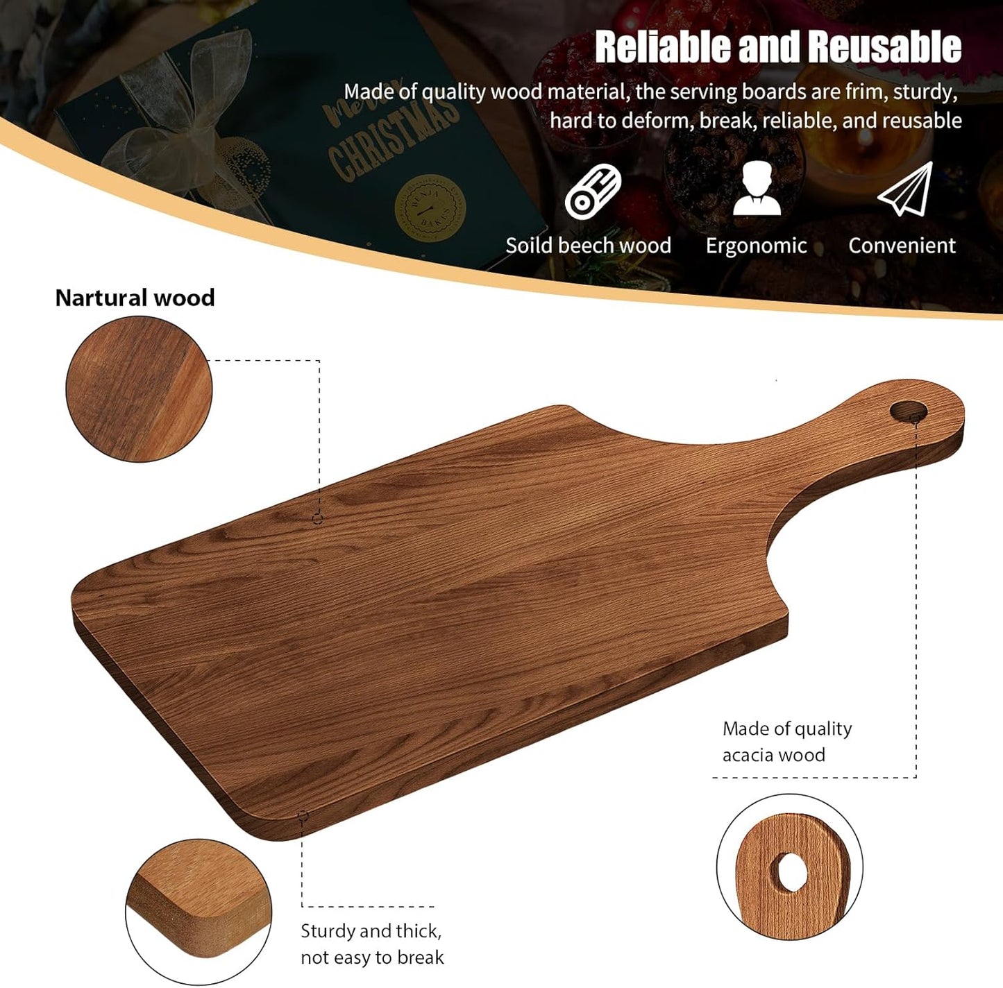 12 Pcs Bulk Wood Cutting Board with Handle Cutting Board for Laser Engraving, 11" x 5" Bamboo Serving Trays Charcuterie Trays for Customized Wedding Housewarming Mom Christmas Gift Party Favor