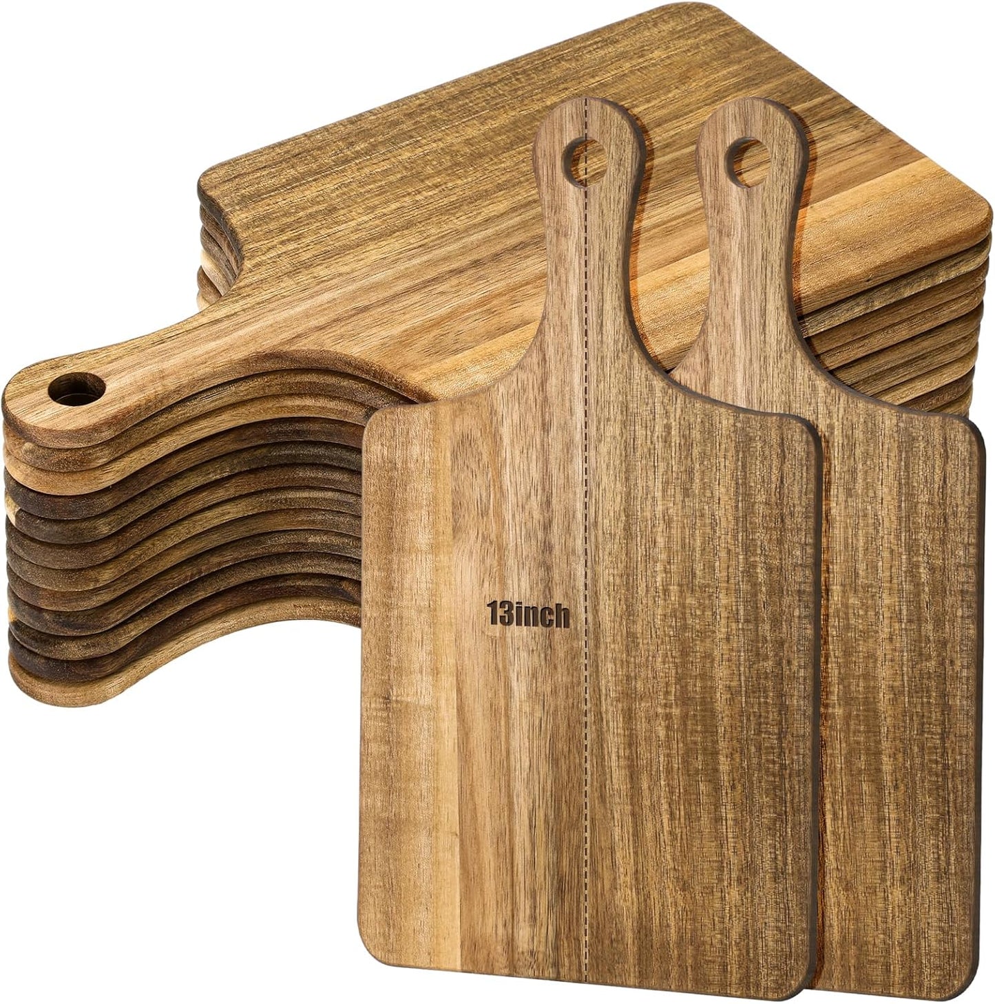 12 Pcs Bulk Wood Cutting Board with Handle Cutting Board for Laser Engraving, 11" x 5" Bamboo Serving Trays Charcuterie Trays for Customized Wedding Housewarming Mom Christmas Gift Party Favor