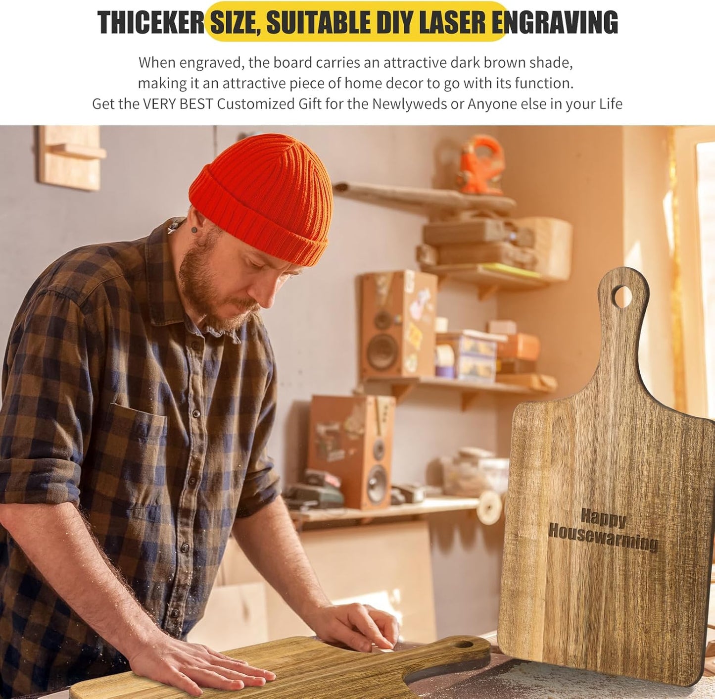 12 Pcs Bulk Wood Cutting Board with Handle Cutting Board for Laser Engraving, 11" x 5" Bamboo Serving Trays Charcuterie Trays for Customized Wedding Housewarming Mom Christmas Gift Party Favor