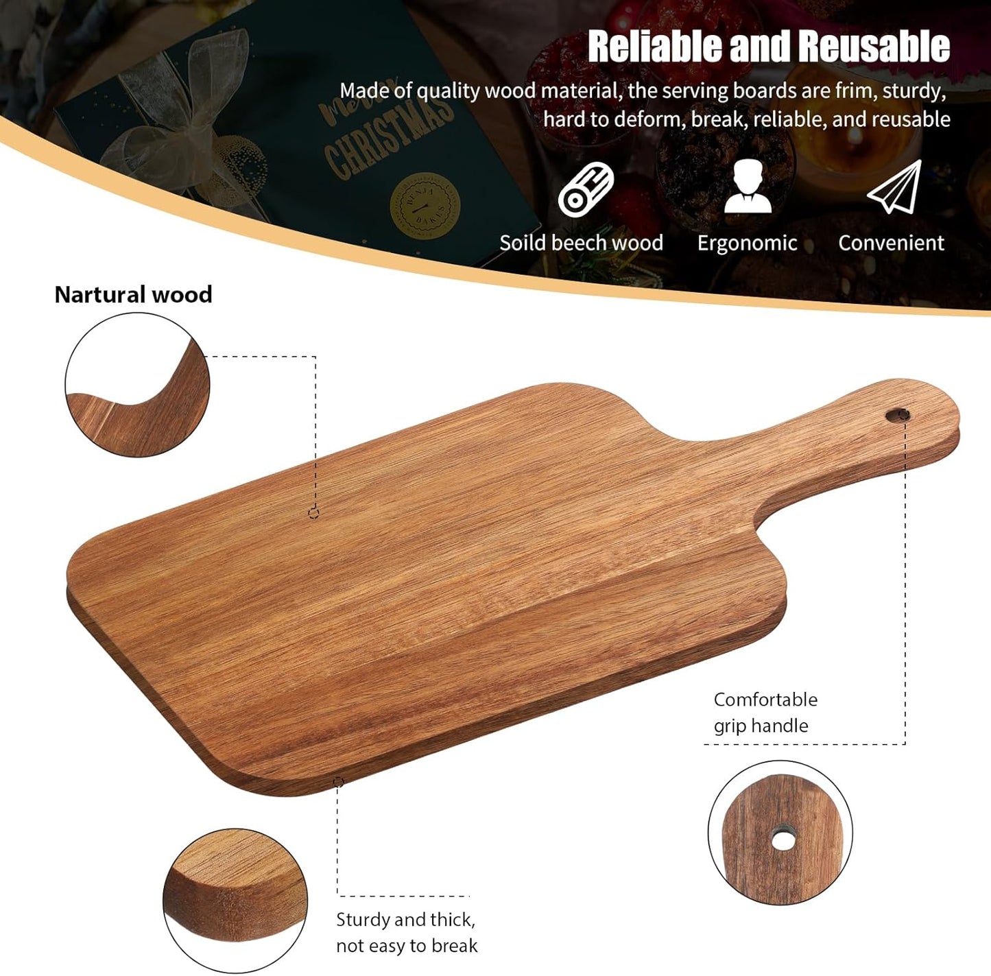 12 Pcs Bulk Wood Cutting Board with Handle Cutting Board for Laser Engraving, 11" x 5" Bamboo Serving Trays Charcuterie Trays for Customized Wedding Housewarming Mom Christmas Gift Party Favor